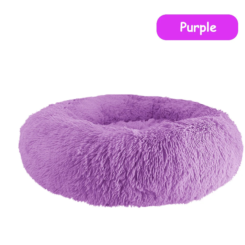 Donut Dog Bed Warm Soft Long Plush Pet Bed for Samll Large Dog House Cat Calming Beds Washable Winter Kennel Sofa Cushion Mat