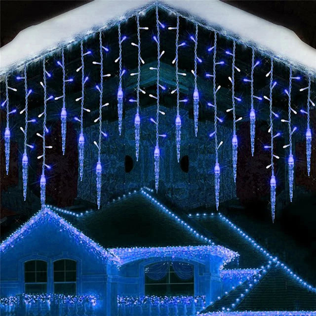 2023 Christmas Garland LED Curtain Icicle String Lights Droop Garden Street Outdoor Decorative Holiday Lights