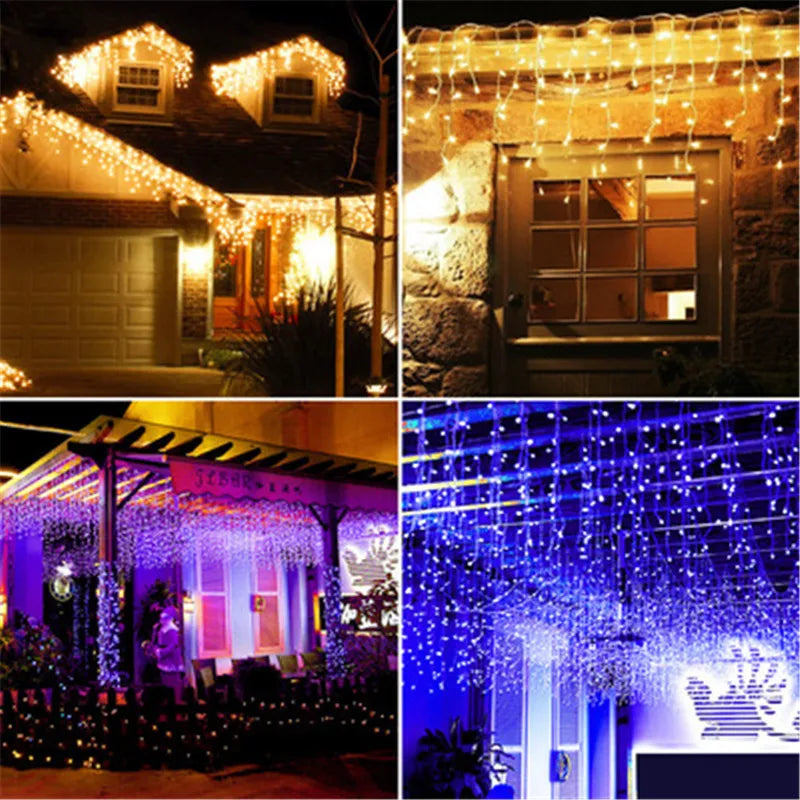 2023 Christmas Garland LED Curtain Icicle String Lights Droop Garden Street Outdoor Decorative Holiday Lights